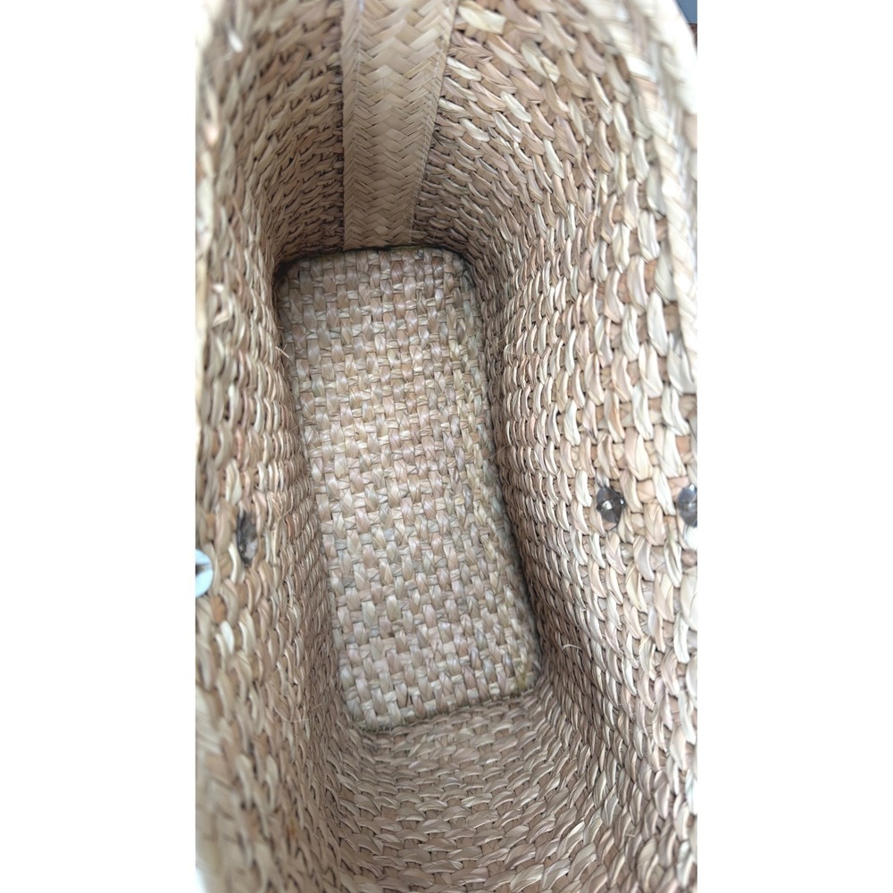 Retro Chartreuse Woven Straw & Burlap Basket Tote - Picture 12 of 15